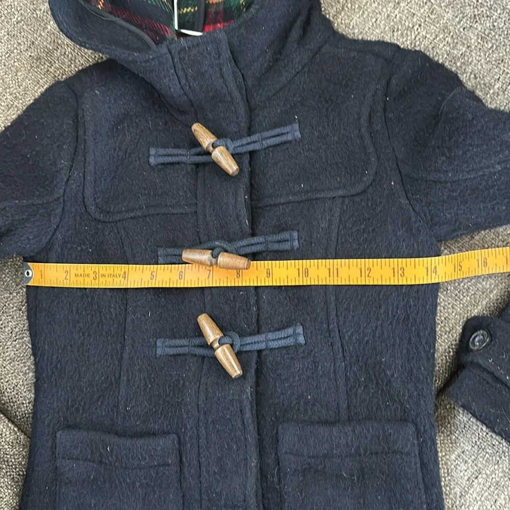Abercrombie kids Wool Hooded Black Plaid Winter Jacket with Wooden buttons small